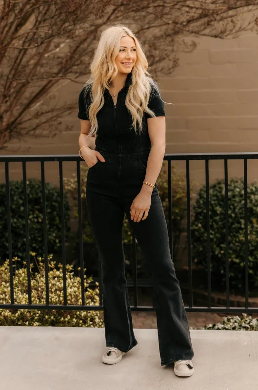 Free People Jayde Flare Jumpsuit - Black Mamba