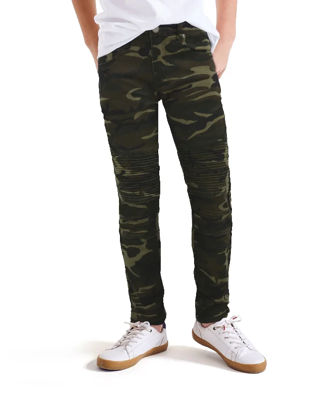 X RAY Boy's Slim Fit Pants Skinny Biker Moto Fashion Jeans Camo