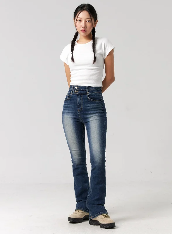 Washed Cotton Bootcut Jeans CG321