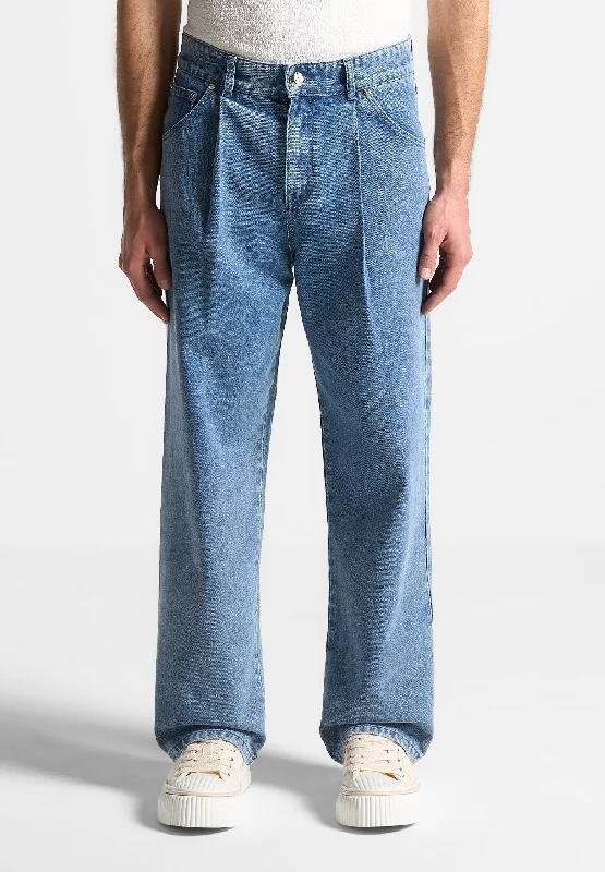 Pleated Jeans - Washed Blue