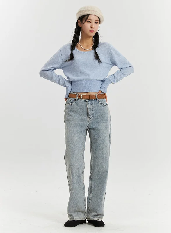 High-Waisted Full-Length Straight Leg Jeans OD320