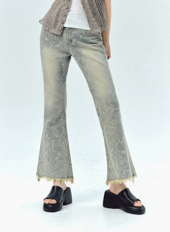 Bohemian Print Bootcut Jeans IU329