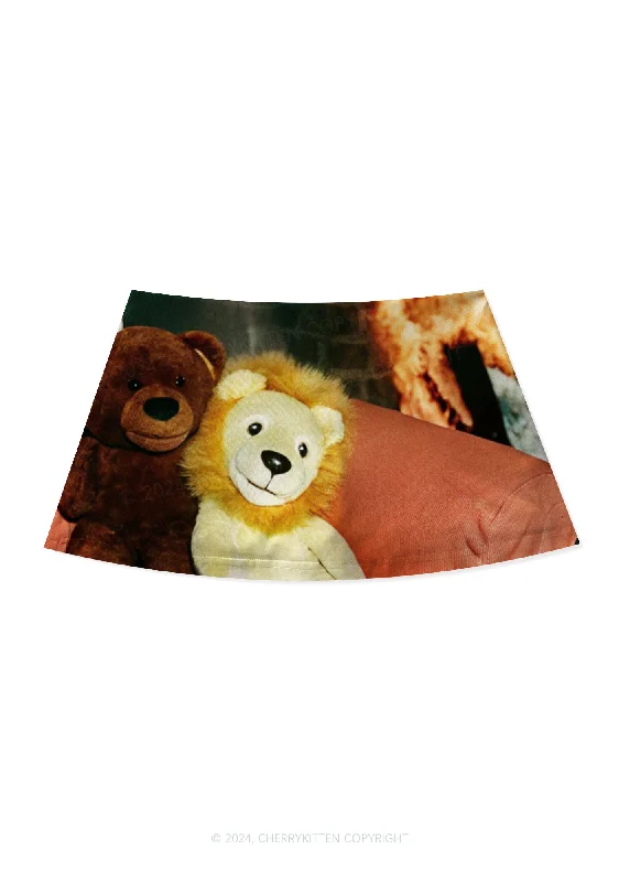 Bear And Lion Y2K Print Mini Skirt Cherrykitten