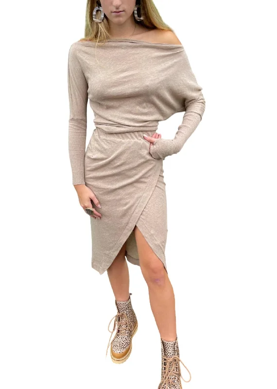 Cashmere Midi Skirt In Khaki