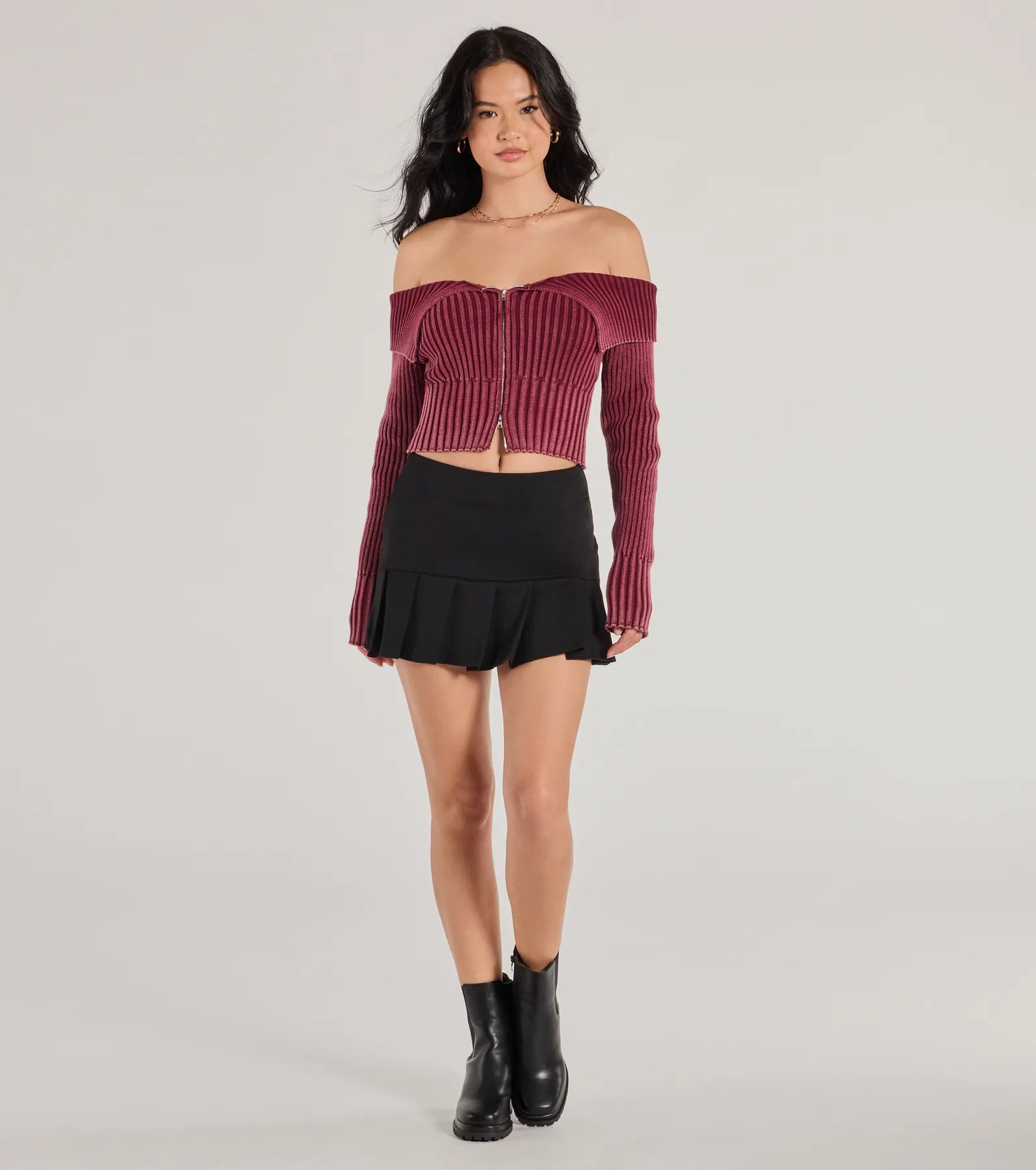 Playful Twist Ponte Knit Drop Waist Pleated Mini Skirt