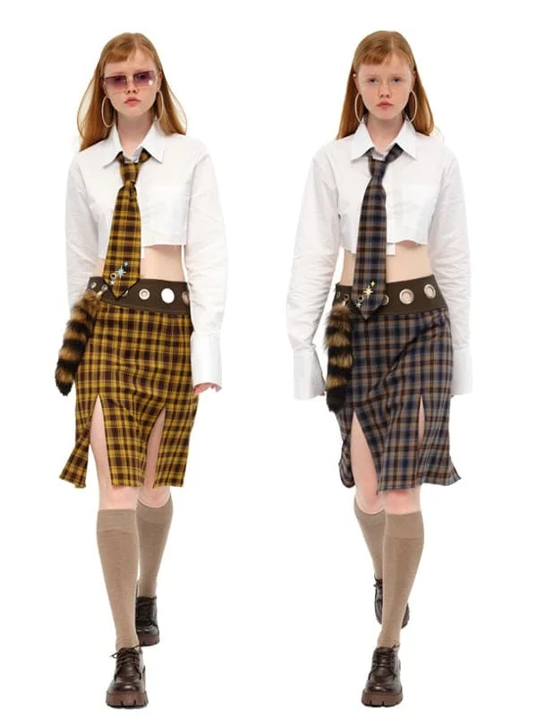 Classic Plaid Skirt And Necktie Set