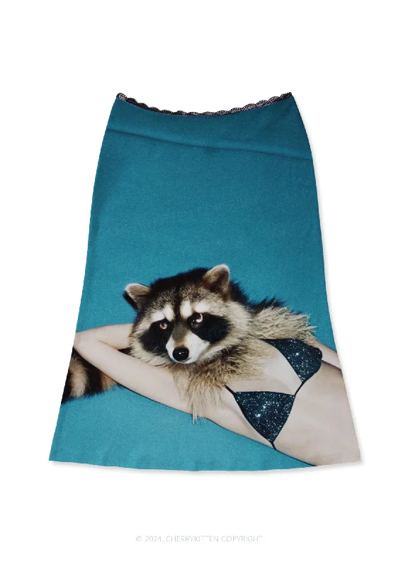 Bikini Raccoon Y2K Print Midi Skirt Cherrykitten