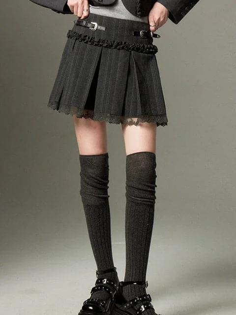 Lace Pleated Skirt With Belt Design