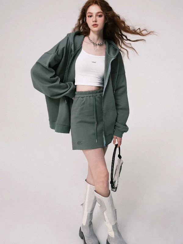 Oversized Hooded Sweat Parka & Skirt Set