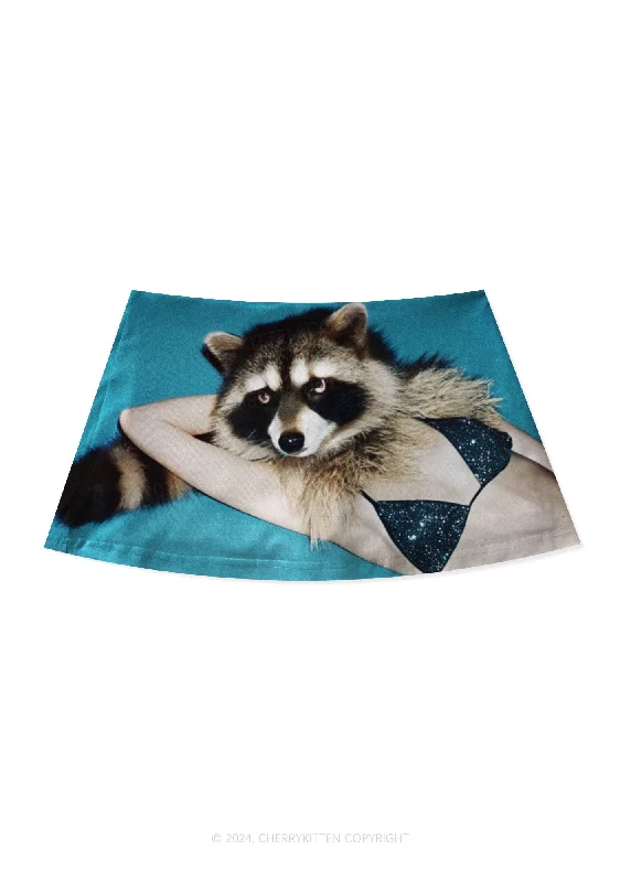 Bikini Raccoon Y2K Print Mini Skirt Cherrykitten