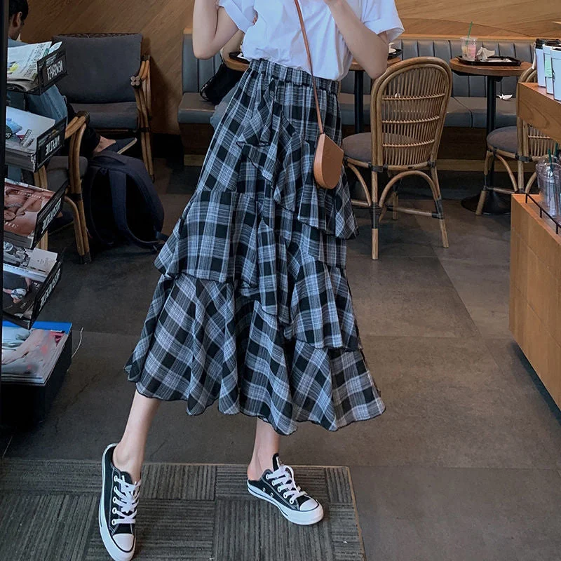 KittenAlarm - High Waist Asymmetrical Plaid Summer Skirts