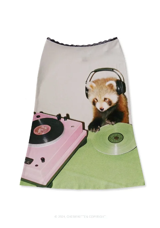 Red Panda DJ Y2K Print Midi Skirt Cherrykitten