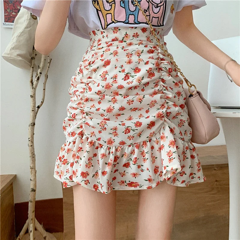 KittenAlarm - Flowers Pattern Folds Sexy Mini Skirts