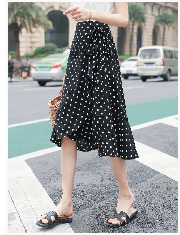 KittenAlarm - High Waist Irregular Polka Dot Ruffle Skirts