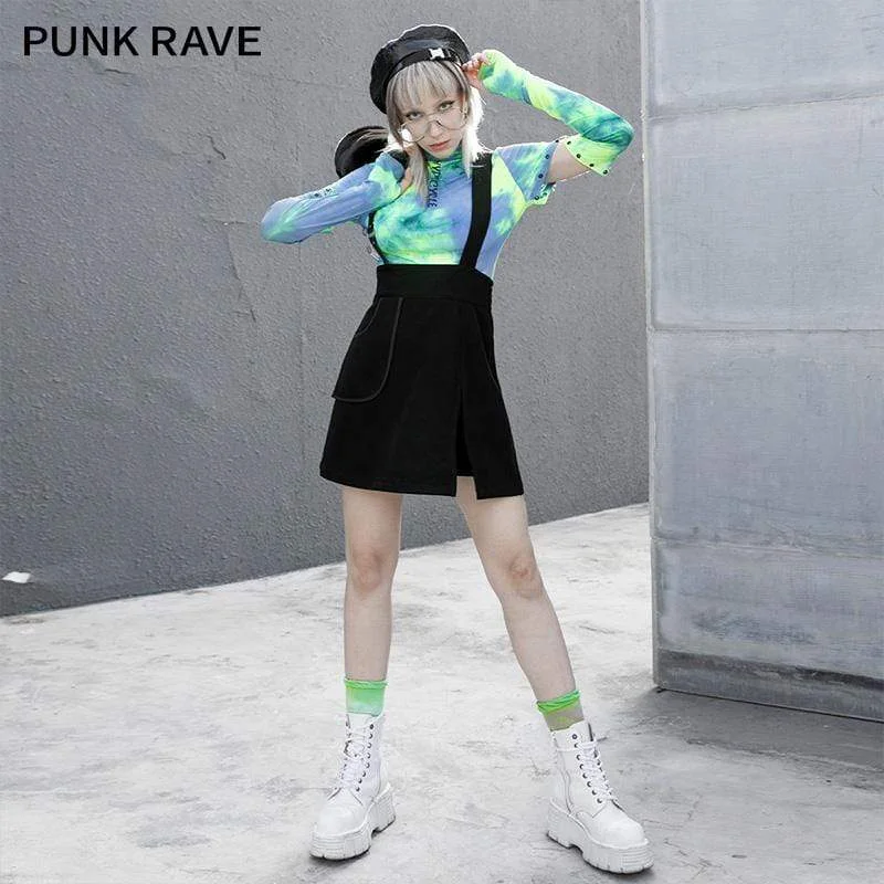 Women's Grunge Slit A-line Suspender Skirts