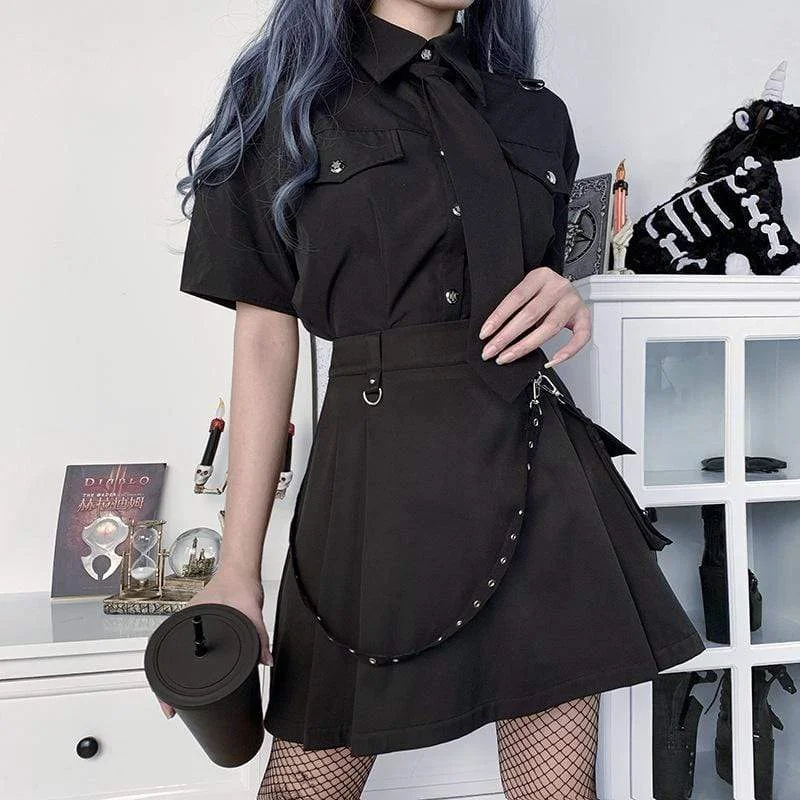 Women's Gothic A-line Skirts With Detachable Eyelets Belt&Pocket