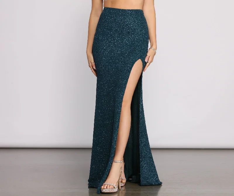 Under The Sea High Slit Glitter Maxi Skirt