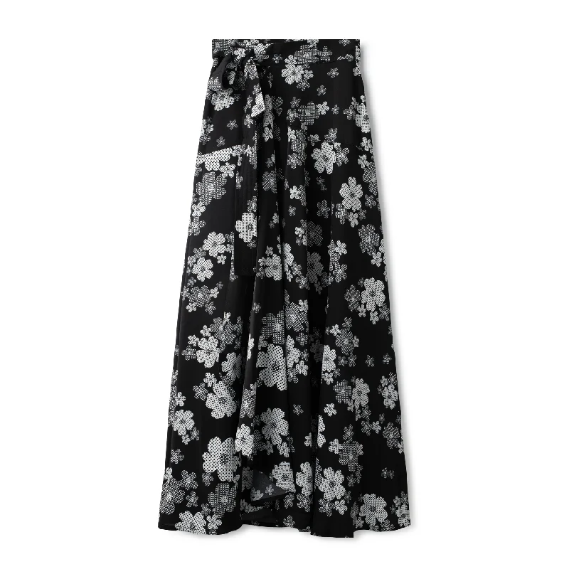 Wrap Tie Skirt Print  IN: Black White Floral