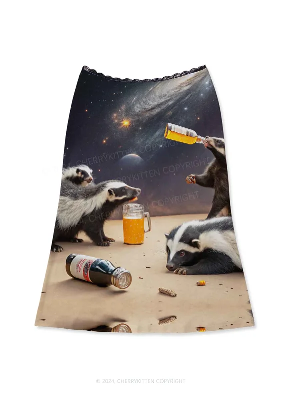 Drunk Badger Y2K Print Midi Skirt Cherrykitten