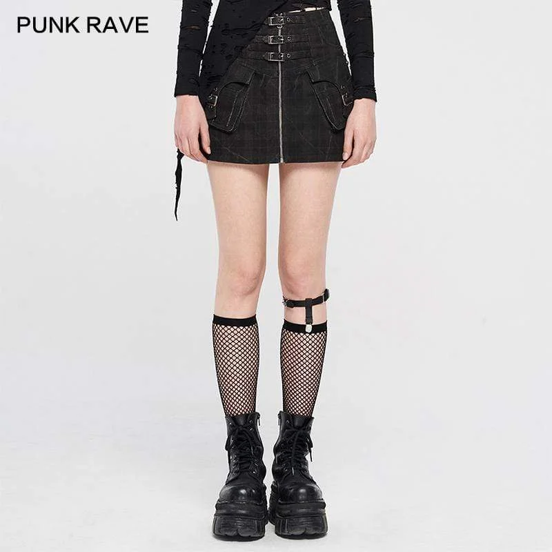 Women's Punk Zipper Buckle-up Skirts With Pocket