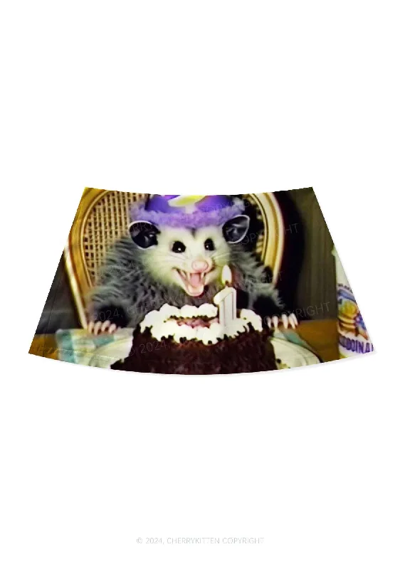 Birthday Rat Y2K Print Mini Skirt Cherrykitten