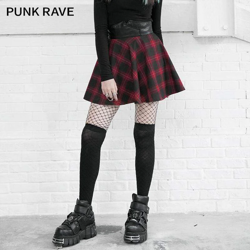 Women's Grunge Contrast Color Plaid A-line Skirts