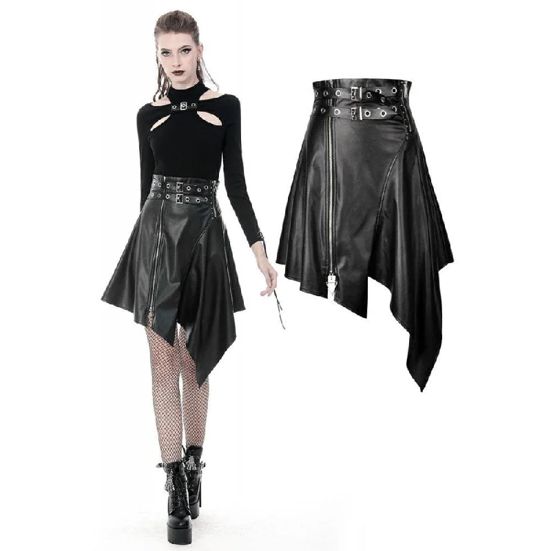 Women's Punk PU Leather Zippered Irregular Midi Skirts