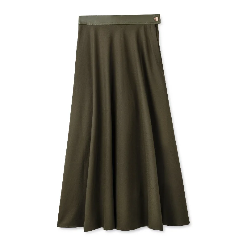 Signature Circle Skirt with Leather Waist Band IN: Olive