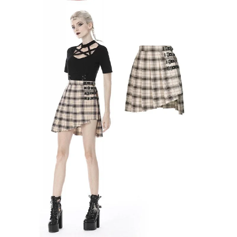 Women's Punk Checked Belts Plaid Pleated Short Skirts