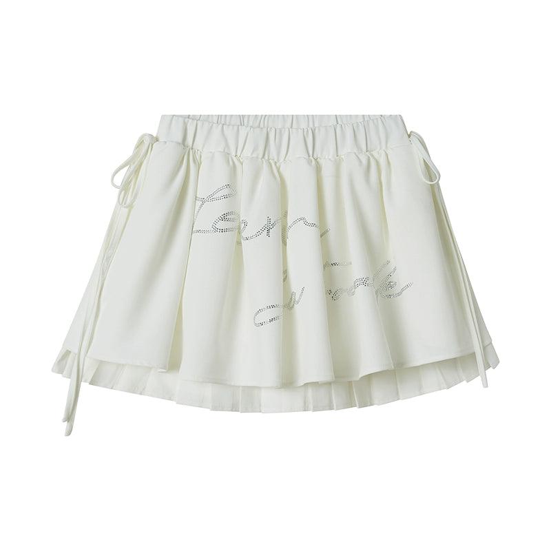 White (Rhinestone Tie-Waist Skirt)