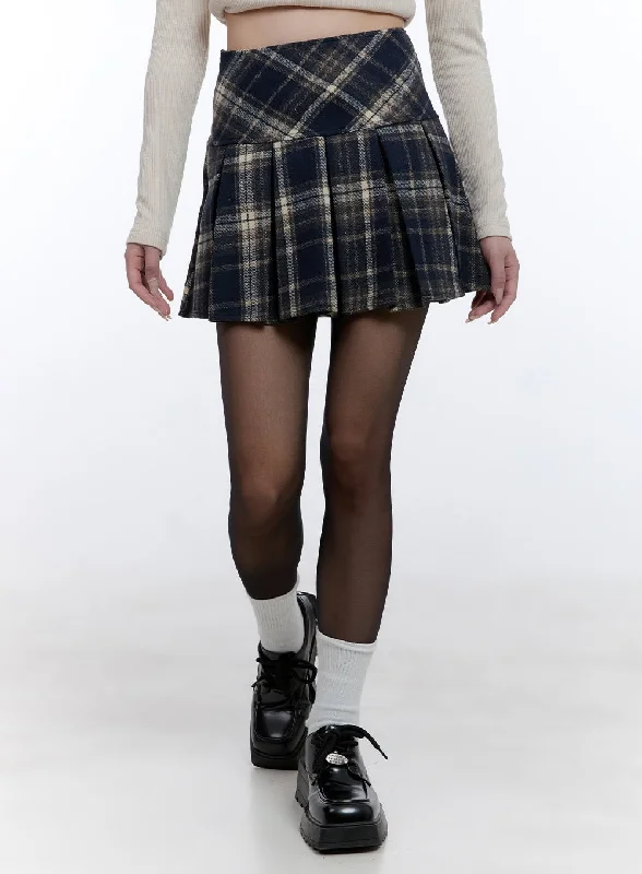 Checkered Pleated Mini Skirt CD419