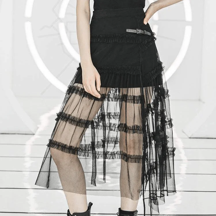 Women's Punk Sheer Ruffled Lace Overlaid Skirts