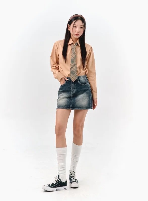 Washed Denim Mini Skirt IS301