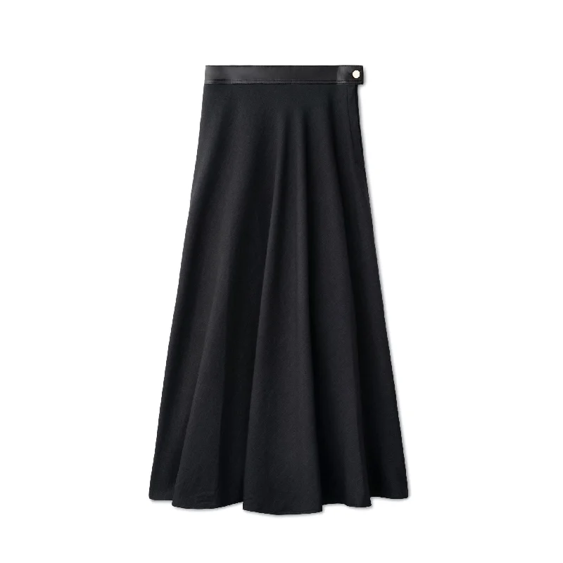 Signature Circle Skirt with Leather Waist Band IN: Black