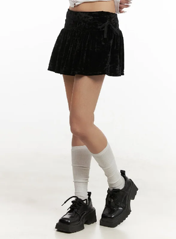 Side Ribbon Velvet Mini Skirt CD426