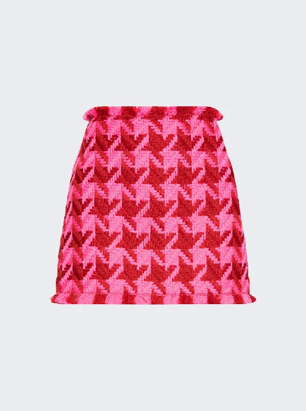 Tweed Pied De Poule Mini Skirt Parade Red And Fuchsia