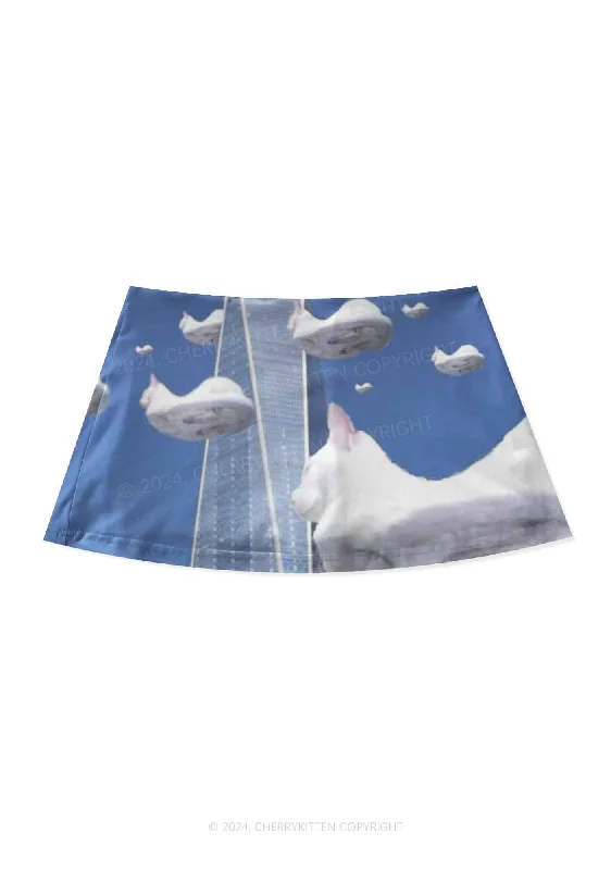 Flying Cats Y2K Print Mini Skirt Cherrykitten