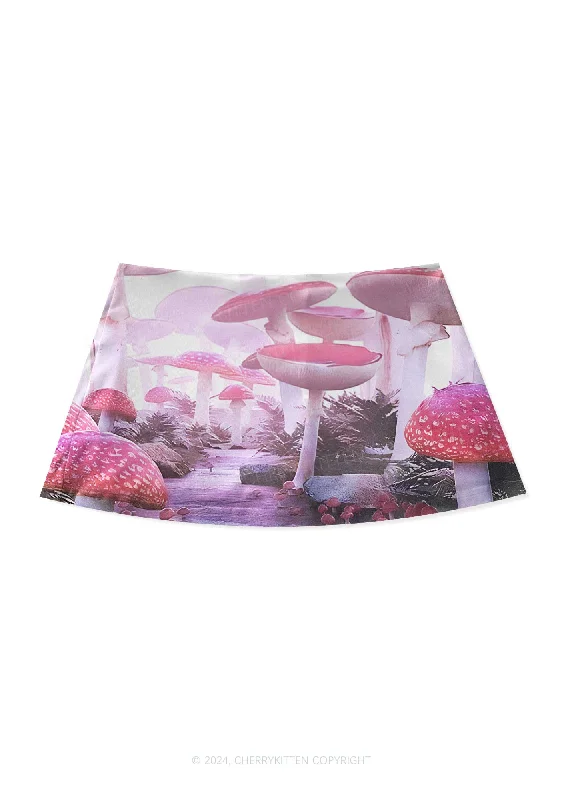 Pink Mushroom Y2K Print Mini Skirt Cherrykitten