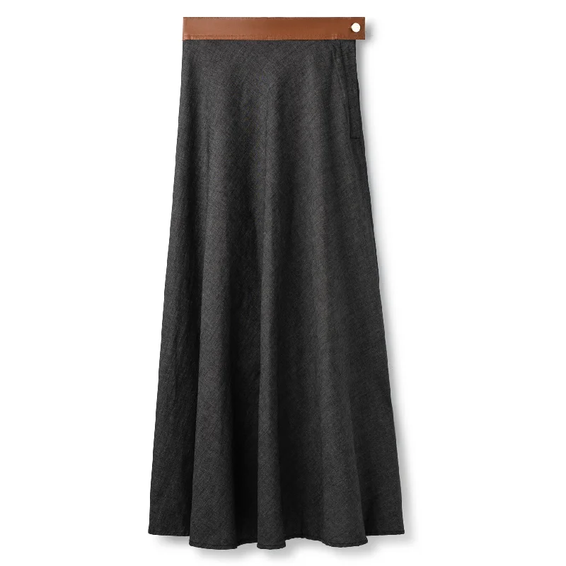 Waistband Circle Skirt In: Black Denim