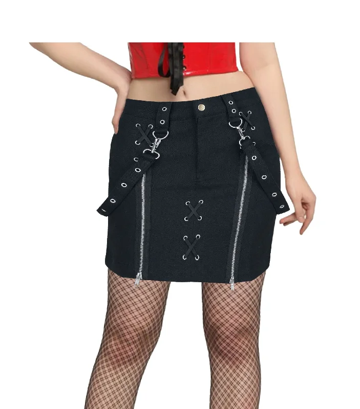 Women's Black Mini skirts  with Dual Zipper Detailing