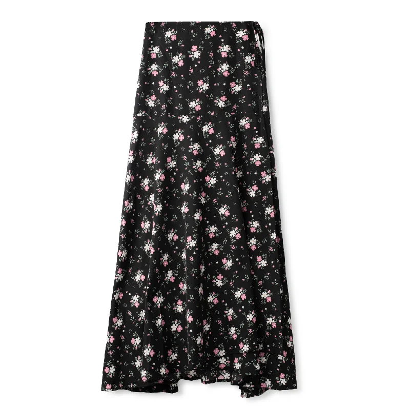 Wrap Tie Skirt IN: Black Floral