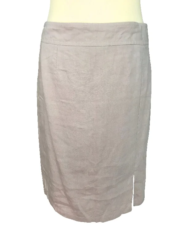 90s Linen Pinkish Nude Natural Front Side Slit Summer Pencil Skirt