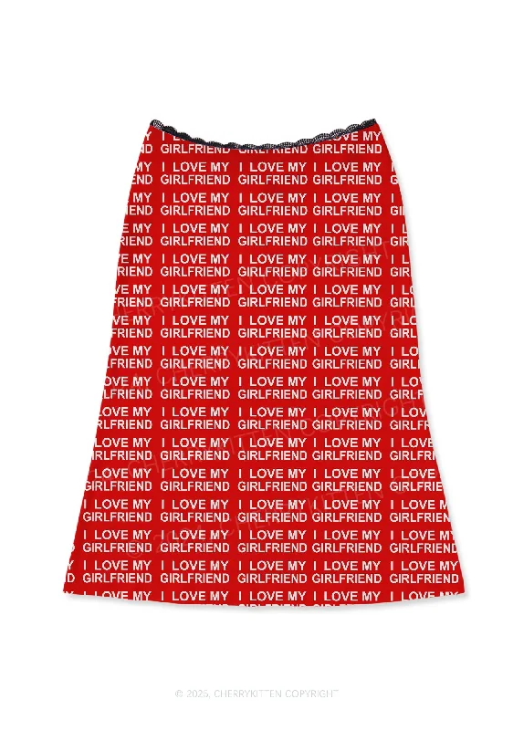 I Love My Girlfriend Y2K Print Midi Skirt Cherrykitten