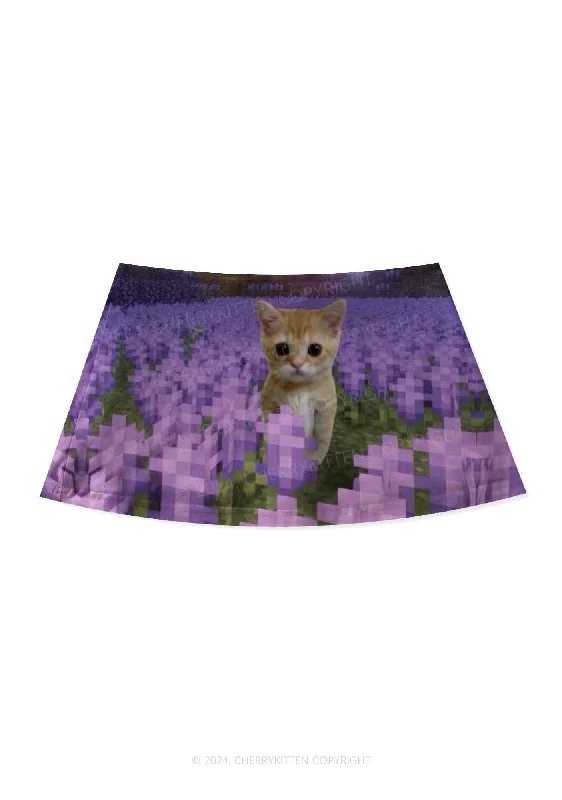 Lavender Kitten Y2K Print Mini Skirt Cherrykitten