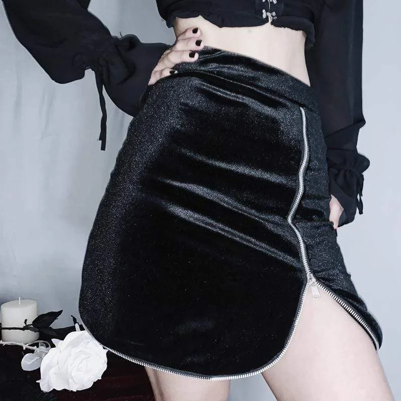 Women's Gothic Zippered Slit Skinny Skirts