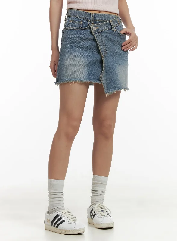 Unbalanced Washed Denim Mini Skirt CU405