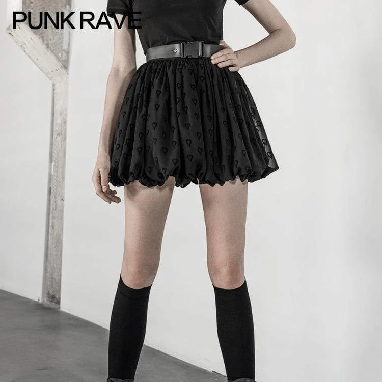 Women's Gothic Buckle Heart Jacquard Bubble Skirts