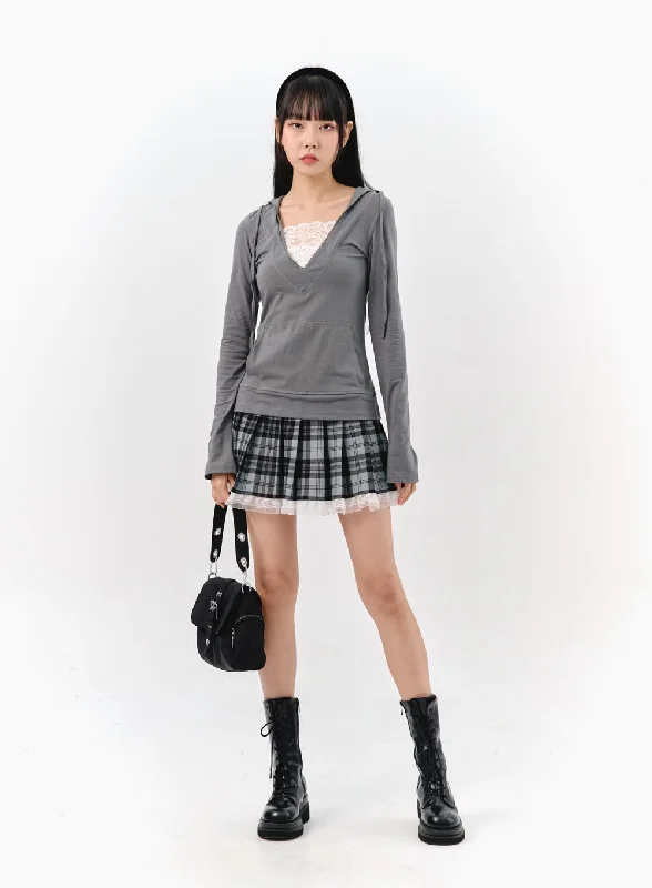 Checkered Pleated Mini Skirt IS321